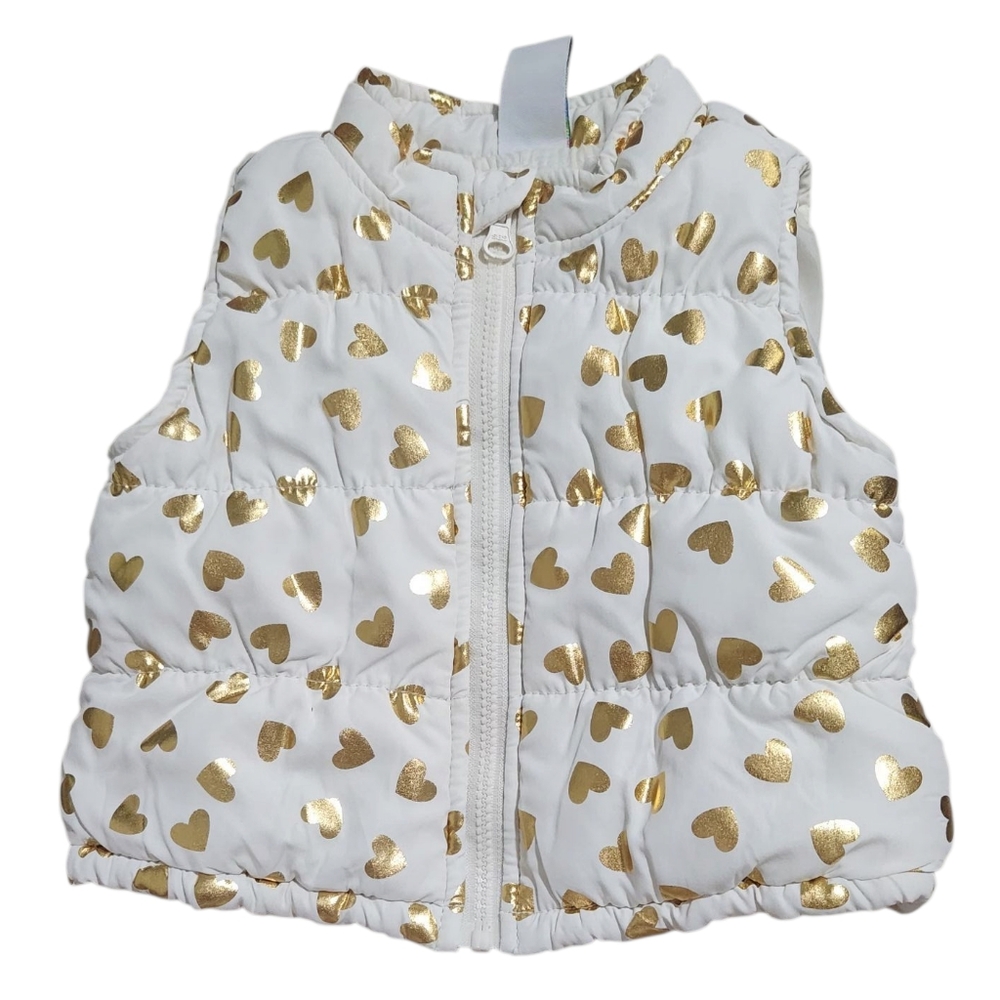 Healthtex Baby 6-9m White and Gold Heart Puffer Vest
